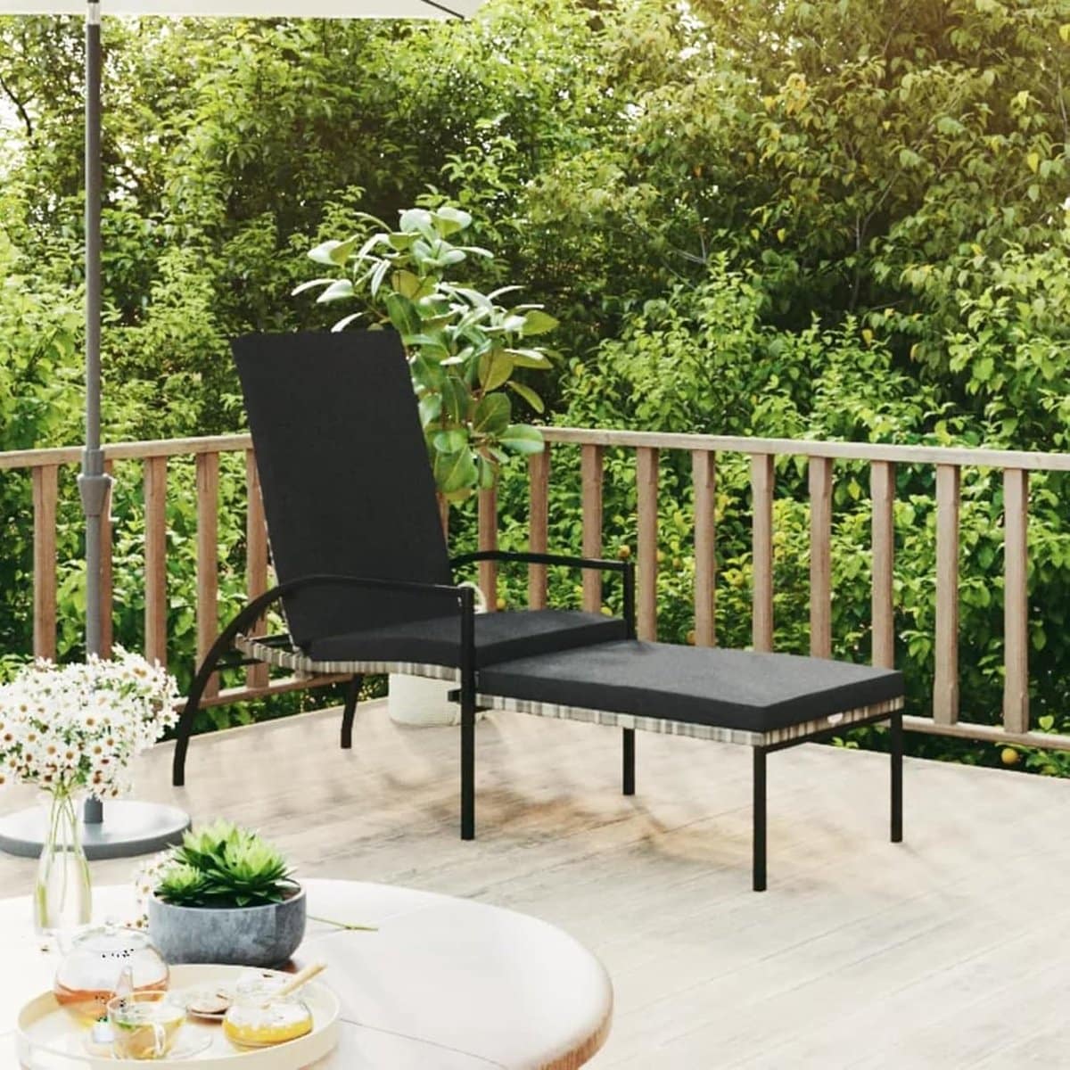comfortrattan relax ligbed met voetenbank pe rattan grijs verstelbaar tuinligbed