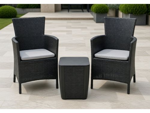 Compact Balkonset 3-delig Rotanlook Grafietgrijs - Weerbestendige Kunststof Bistroset met