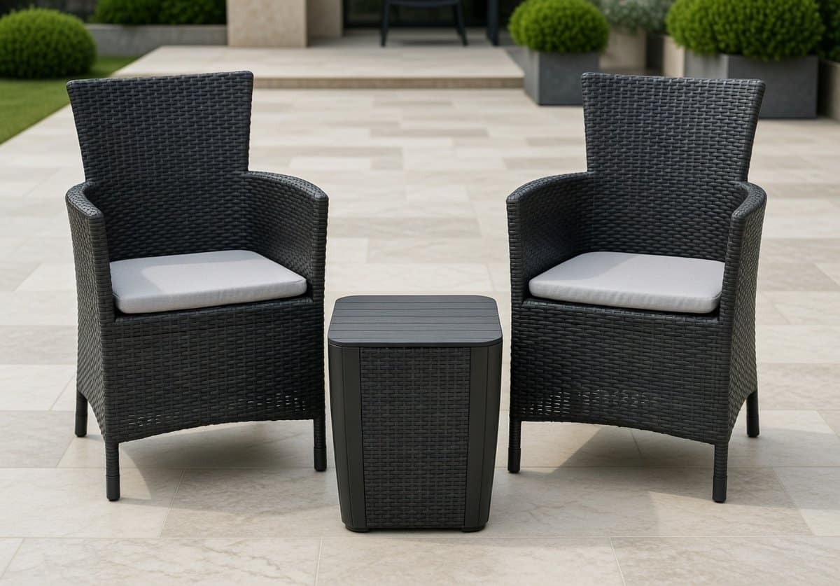 compact balkonset 3 delig rotanlook grafietgrijs weerbestendige kunststof bistroset met