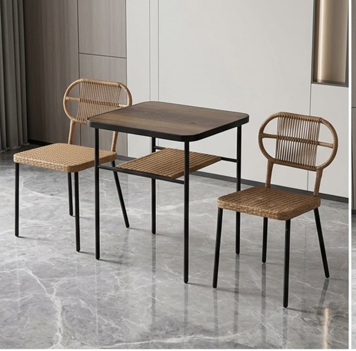 compacte 2 persoons balkon bistroset rotan look met tafel & 2