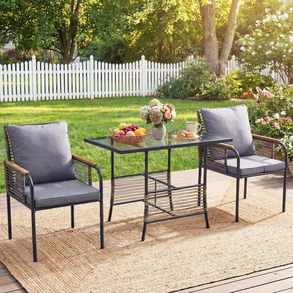 compacte 3 delige rotan balkonset met 2 stoelen en tafel