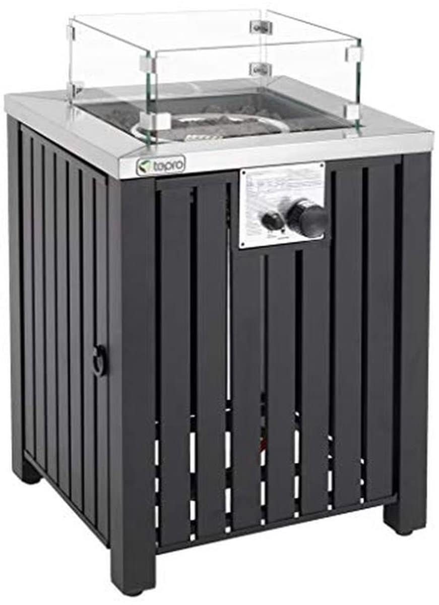 compacte gashaard met glazen rand en lavastenen voor buiten