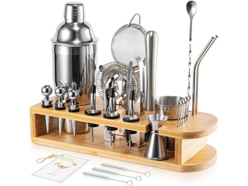 Complete Cocktailshaker Set met Bamboe Standaard - 26-delige Barset voor