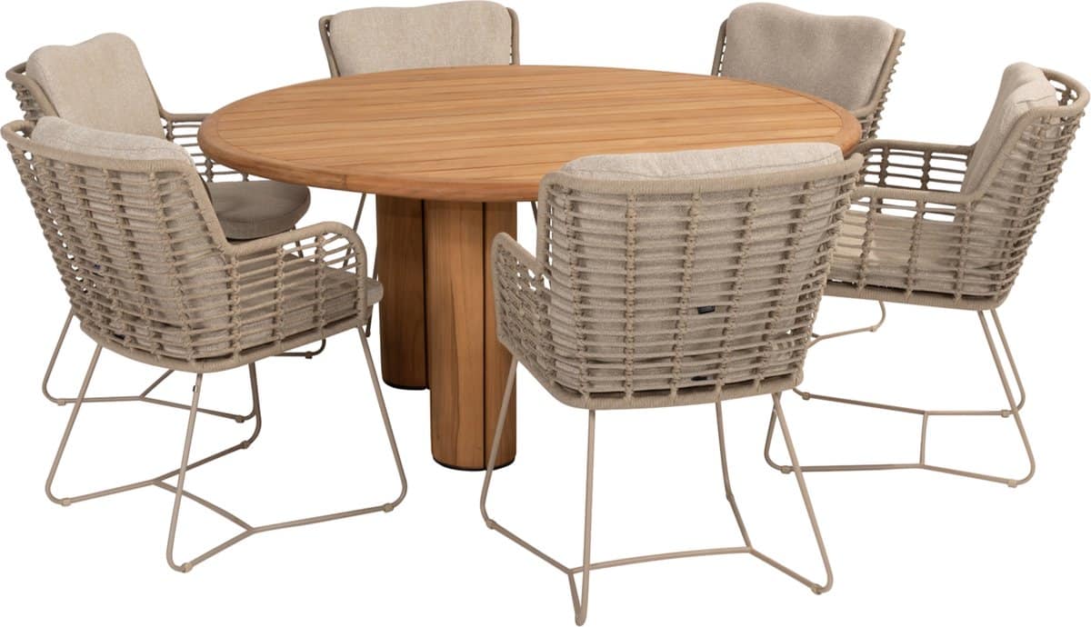 corsica fabrice dining tuinset 7 delig 160 cm rond teak