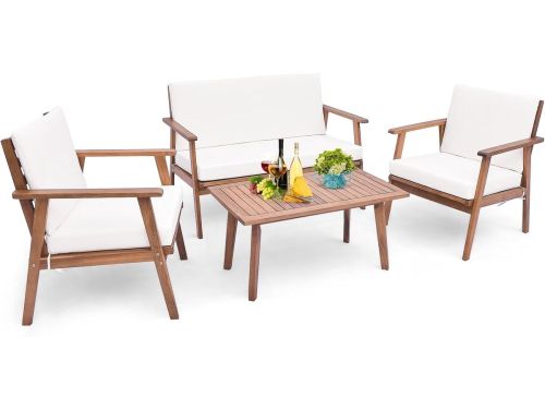 COSTWAY 4-delige tuinmeubelset, balkonmeubels van acaciahout, terrasmeubels met zit