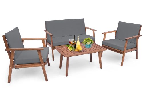 COSTWAY 4-delige tuinmeubelset, balkonmeubels van acaciahout, terrasmeubels met zit