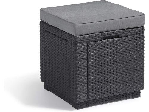 Cube Hocker met Opbergruimte - Grijs, Weerbestendig, Inclusief Comfortabele Kussen