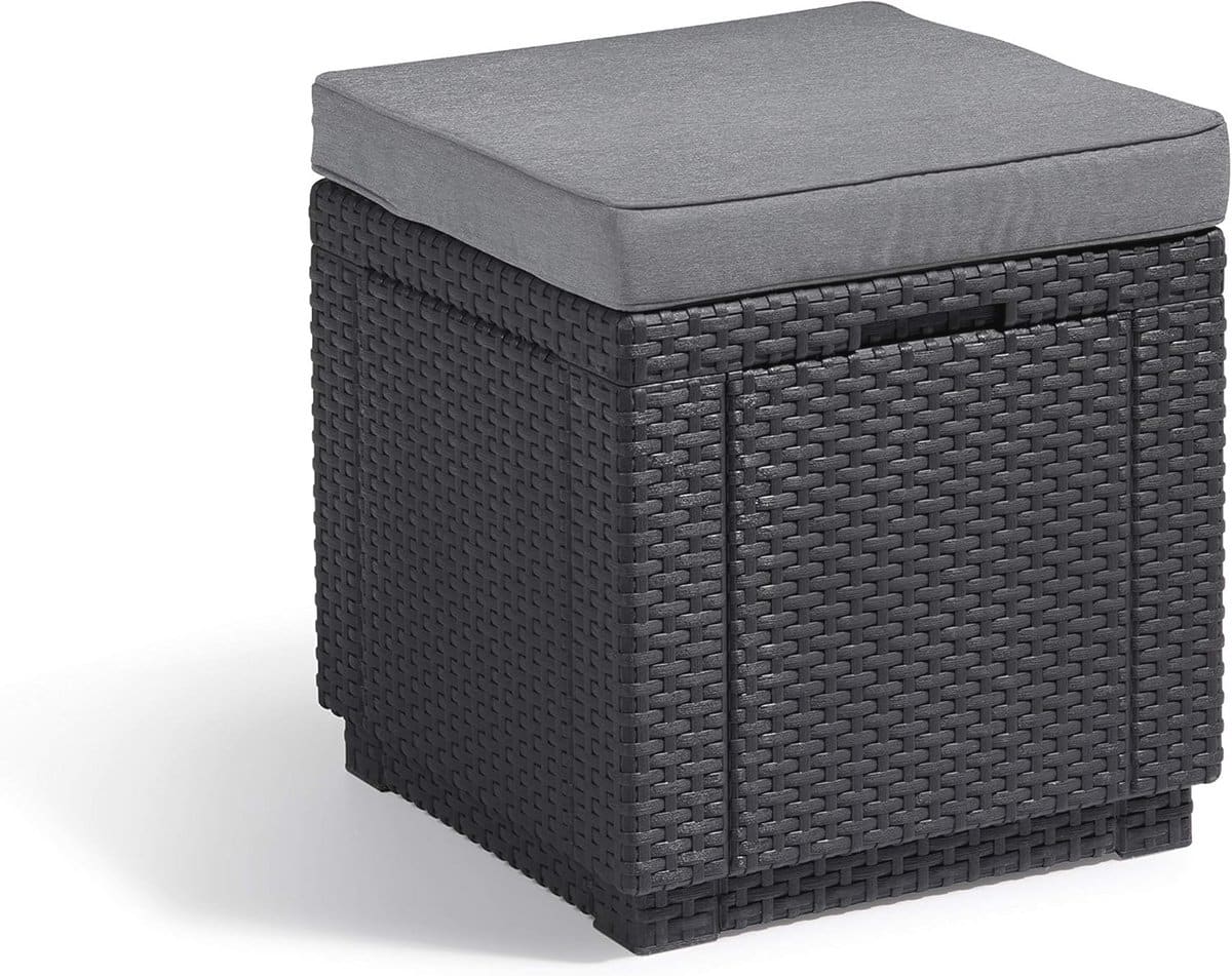 cube hocker met opbergruimte grijs, weerbestendig, inclusief comfortabele kussen