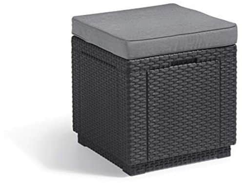 Cube Hocker met Opbergruimte - Grijs, Weerbestendig, Inclusief Comfortabele Kussen