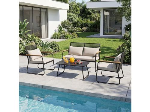 Delige Polyrattan Loungeset Tuinmeubelset voor 3-4 Personen met Bank