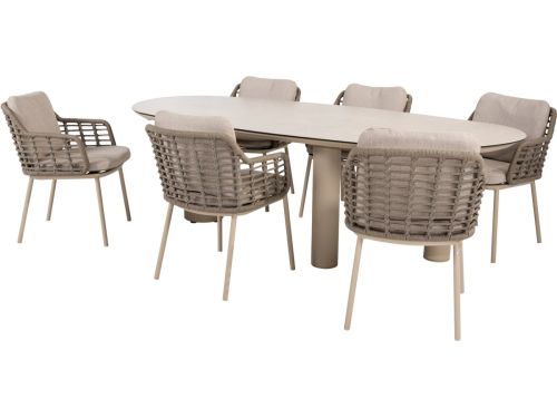 Denia Puglia dining tuinset 240x105xH75 cm 7 delig keramiek latte