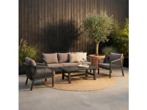 Detroit stoel-bank loungeset 5 personen | aluminium + touw | antraciet | 4-delig