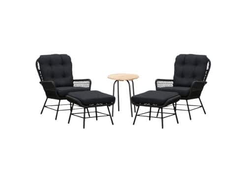 Dex/Pablo lounge balkonset 2 personen | touw + aluminium | Lava Grey | 5-delig