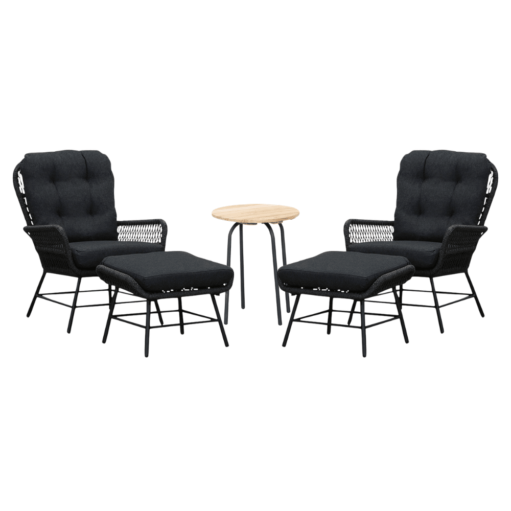 dex/pablo lounge balkonset 2 personen | touw + aluminium | lava grey | 5 delig