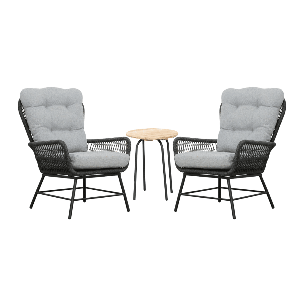 dex/pablo lounge balkonset 2 personen | touw + aluminium | stone grey | 3 delig
