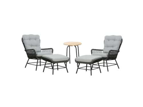 Dex/Pablo lounge balkonset 2 personen | touw + aluminium | Stone Grey | 5-delig