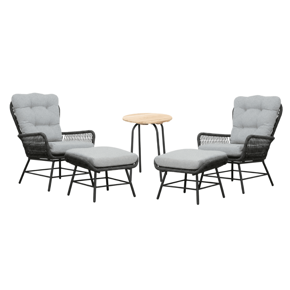 dex/pablo lounge balkonset 2 personen | touw + aluminium | stone grey | 5 delig