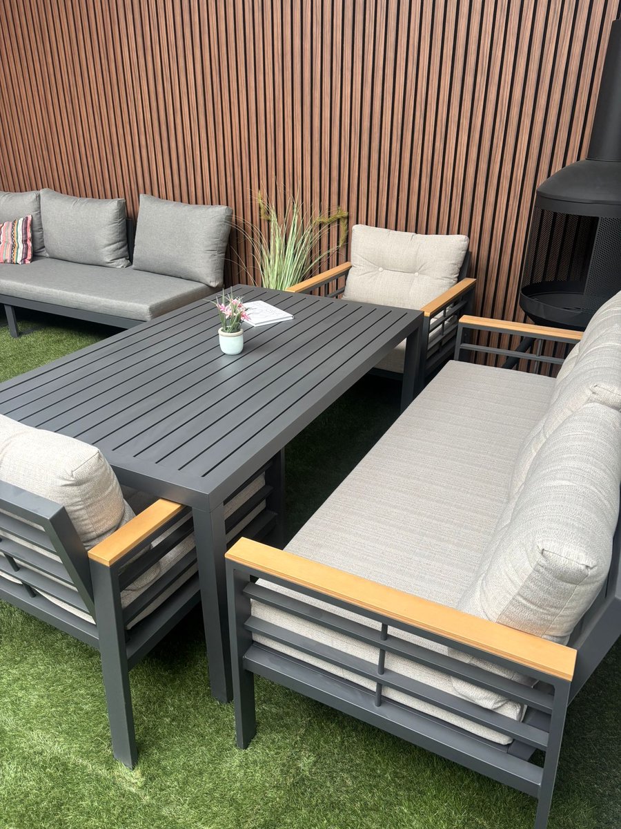 diningset blakes 7 persoons tuinset antraciet aluminium/hout 06260a