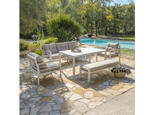 Diningset Blakes 7-Persoons Tuinset Wit Aluminium/Hout - 06260W