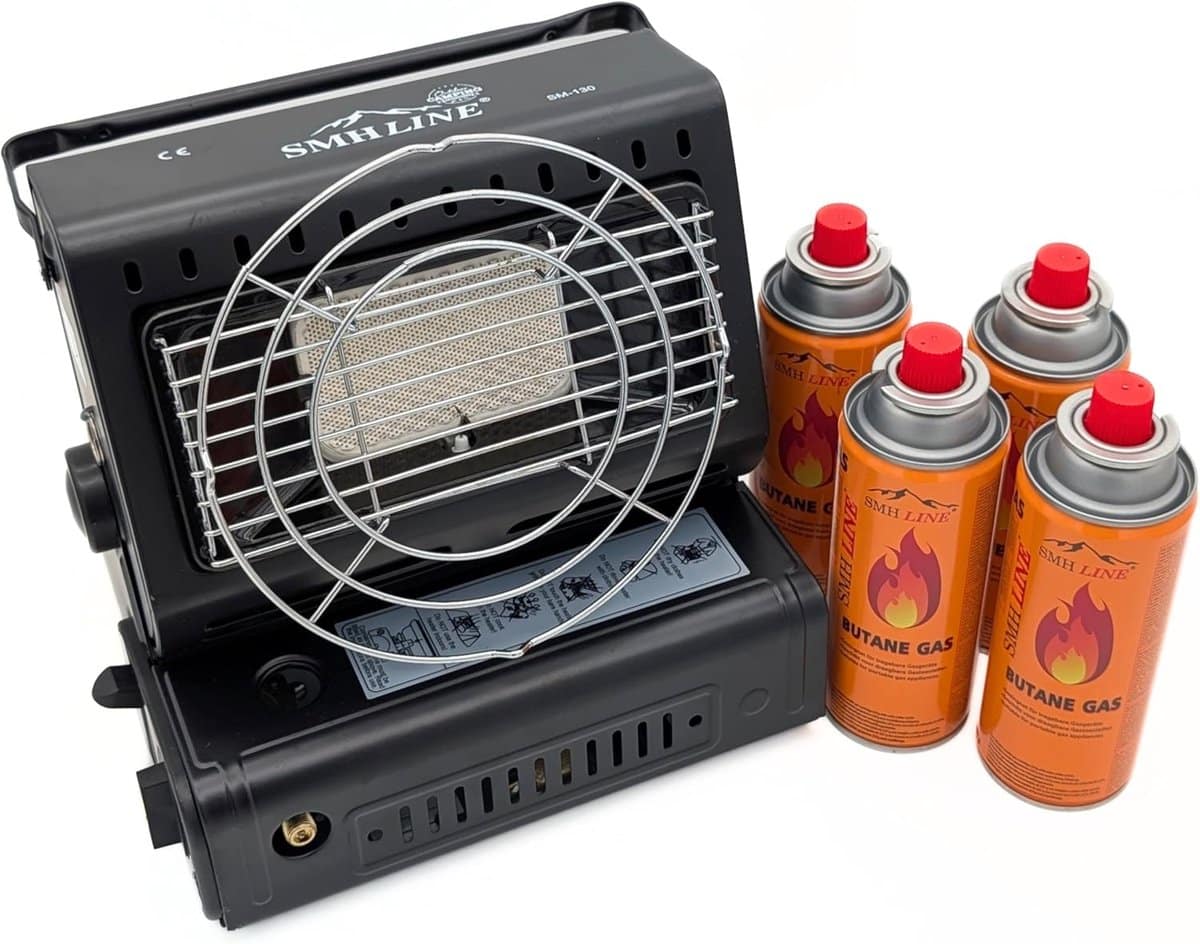 draagbare gaskachel met 4 gasbussen compacte terrasverwarmer verstelbare