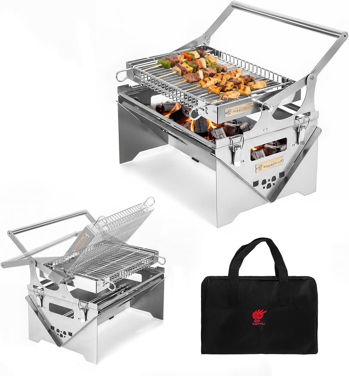 draagbare houtskool grill 360° roterende barbecue voor kamperen