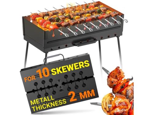 Draagbare Houtskoolgrill voor 10 Spiesjes - Opvouwbare BBQ voor Outdoor