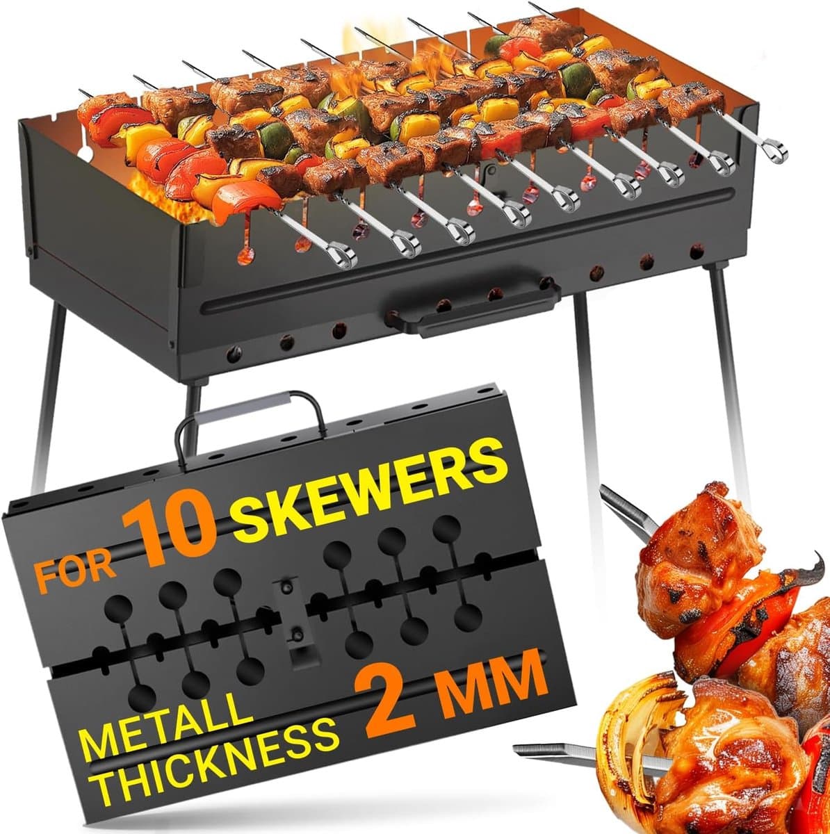 draagbare houtskoolgrill voor 10 spiesjes opvouwbare bbq voor outdoor
