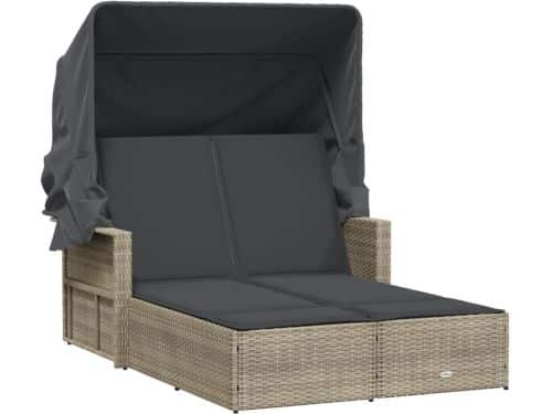 Dubbel ligbed met luifel en kussens lichtgrijs Dubbel Ligbed