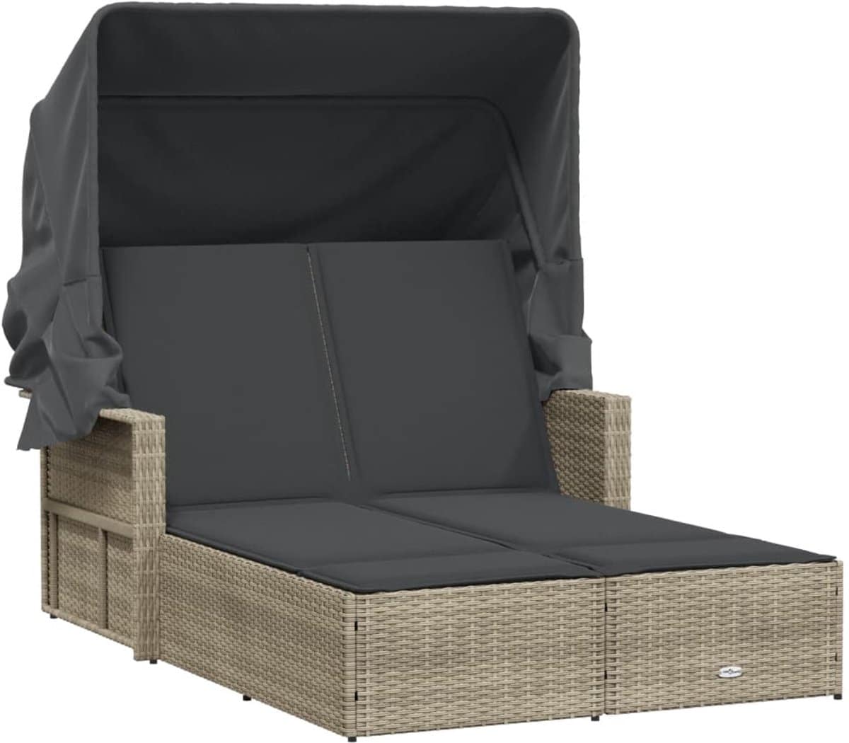 dubbel ligbed met luifel en kussens lichtgrijs dubbel ligbed