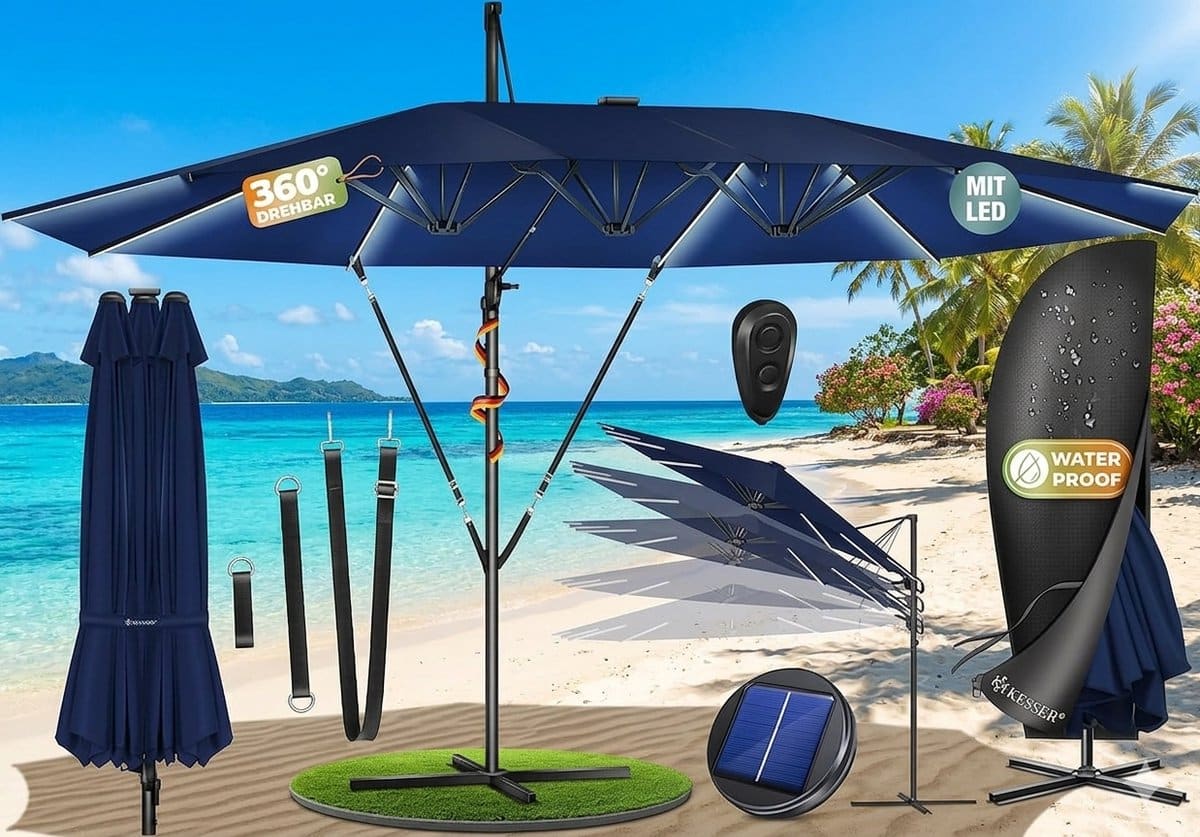 dubbele ampelschirm 460 x 270 cm xl, 360° draaibaar &