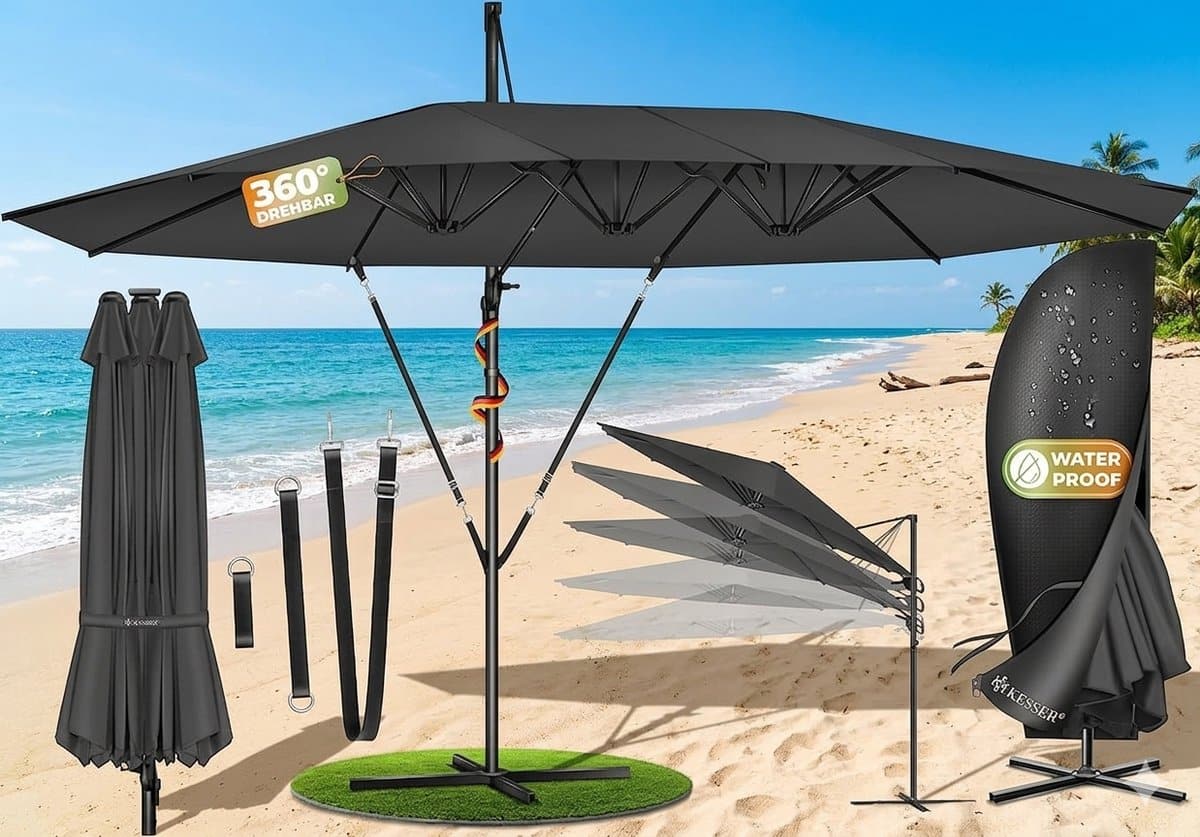 dubbele ampelschirm 460 x 270 cm xl, 360° draaibaar &