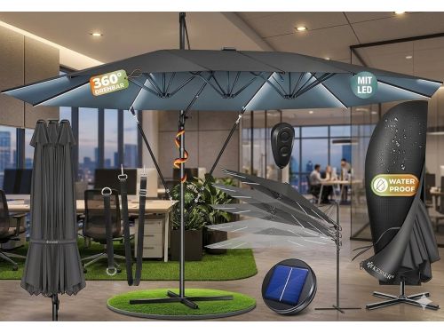 Dubbele Ampelschirm 460 x 270 cm XL, 360° Draaibaar &