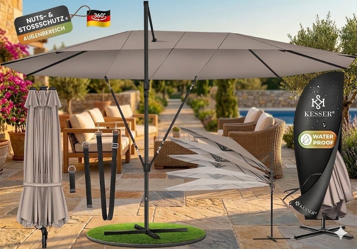 dubbele ampelschirm 460 x 270 cm xl, 360° draaibaar &