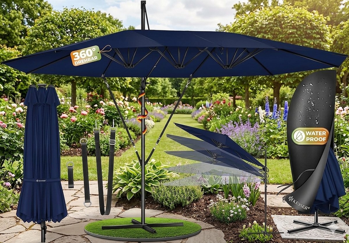 dubbele ampelschirm 460 x 270 cm xl, 360° draaibaar &