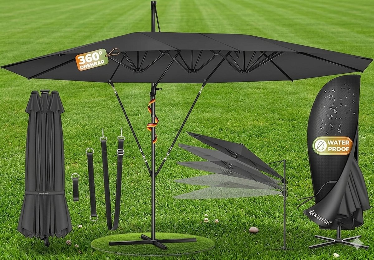 dubbele ampelschirm 460 x 270 cm xxl, 360° draaibaar &