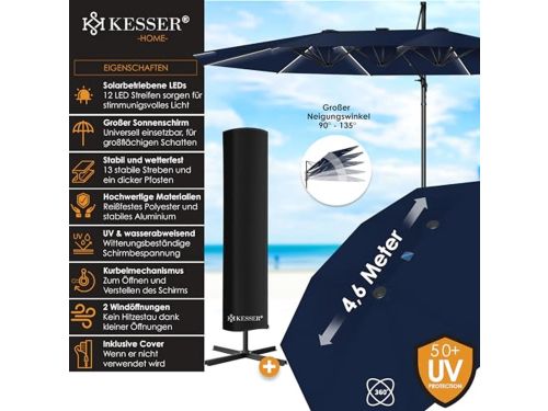 Dubbele Parasol 460 x 270 cm | Zweefparasol met beschermhoes