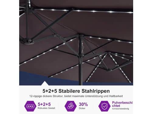 Dubbele Parasol XXL 400x200 cm met LED Verlichting en Zonnepaneel