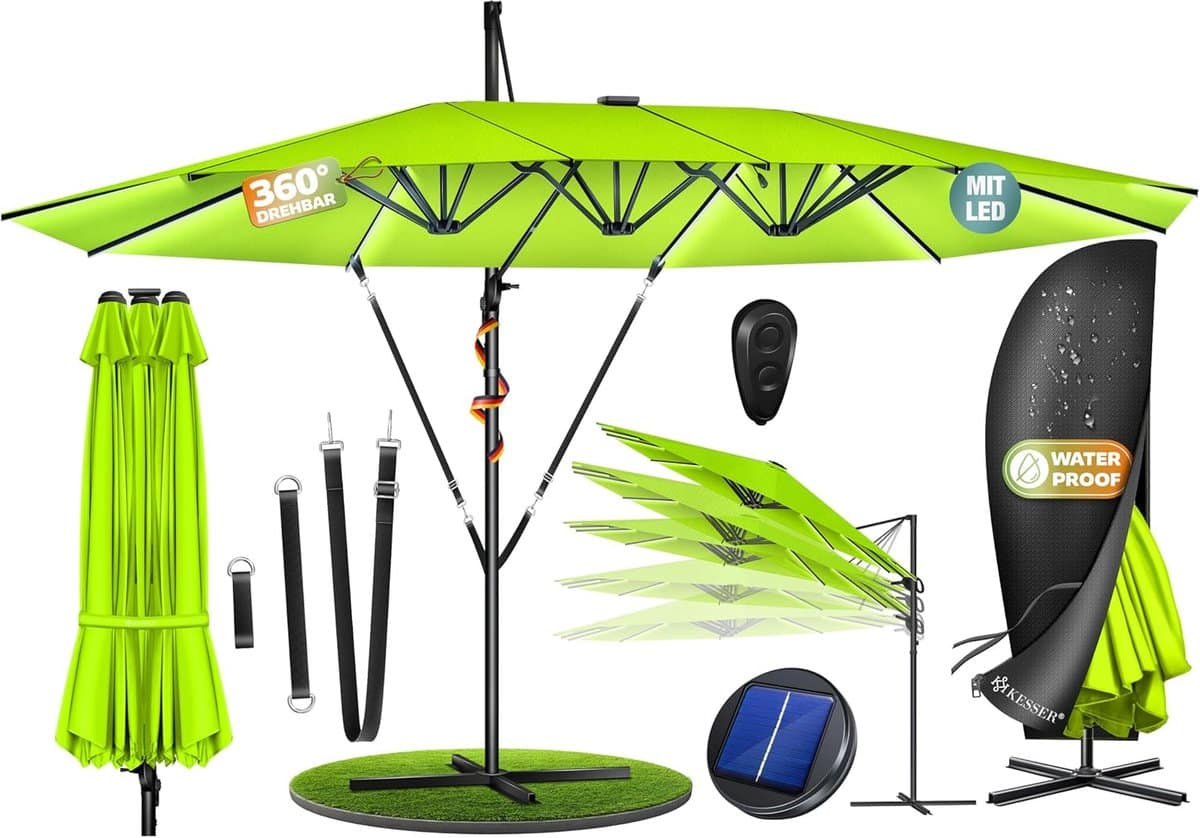 dubbele parasol zweefparasol groot buitenruimte schaduw waterafstotend