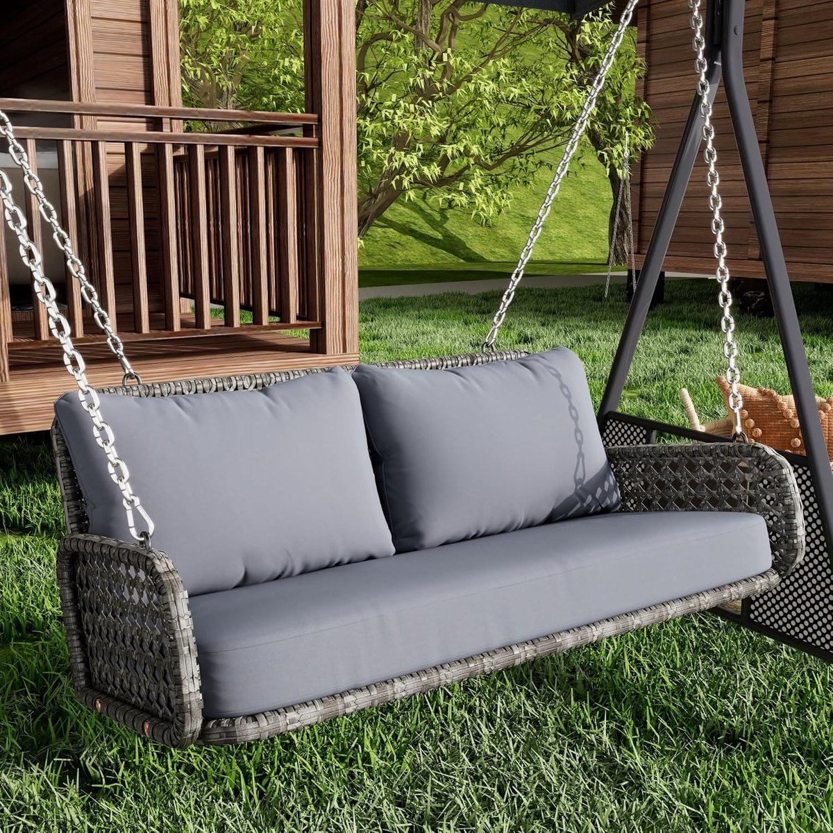 dubbele schommelbank buiten zitje tuin ontspanning sterk