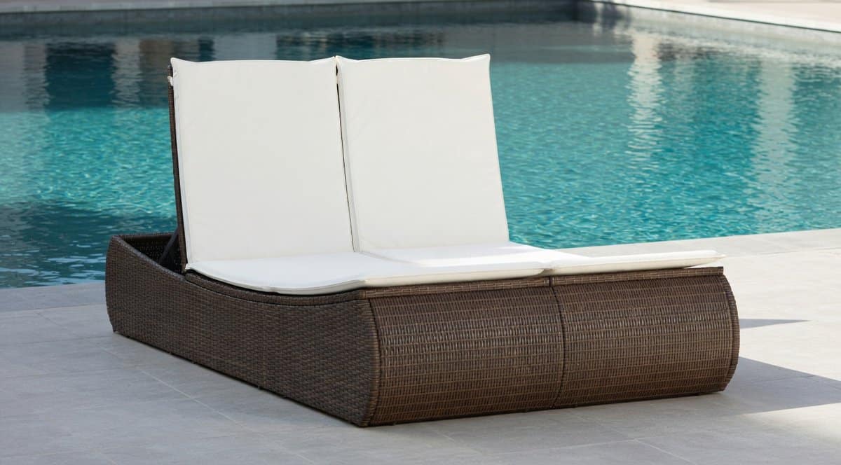 dubbele zonneligstoel met kussens polyrotan bruin luxe verstelbaar 2