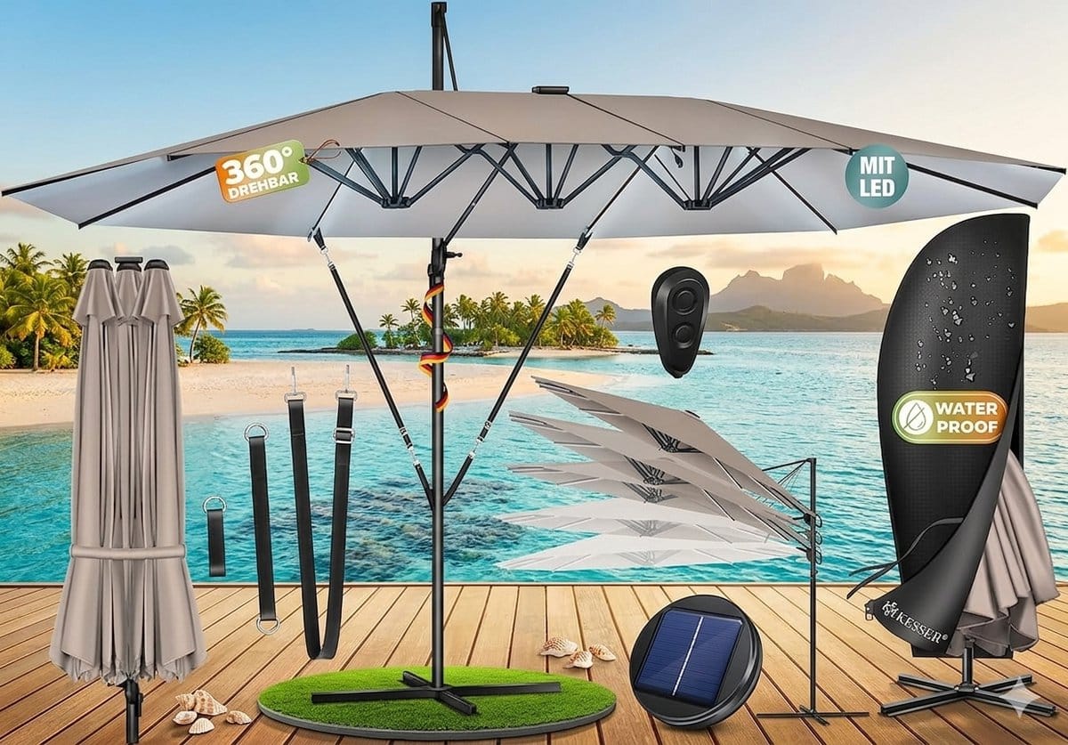 dubbele zweefparasol 460 x 270 cm xxl 360° draaibaar