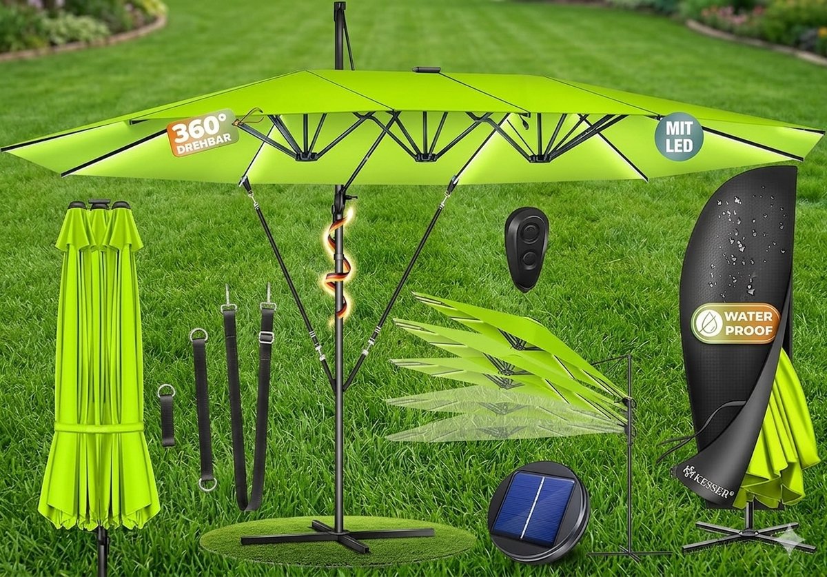 dubbele zweefparasol 460 x 270 cm xxl 360° draaibaar