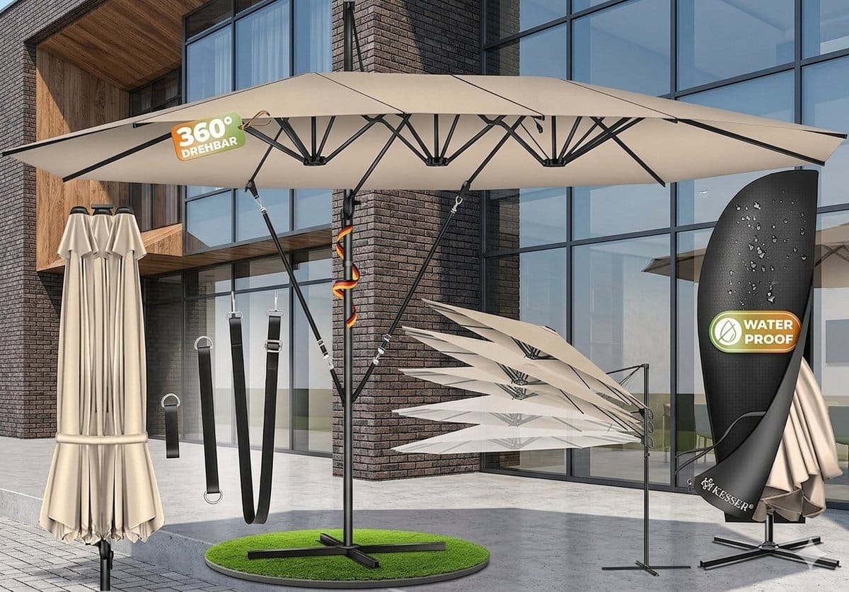 dubbele zweefparasol 460 x 270 cm xxl 360° draaibaar