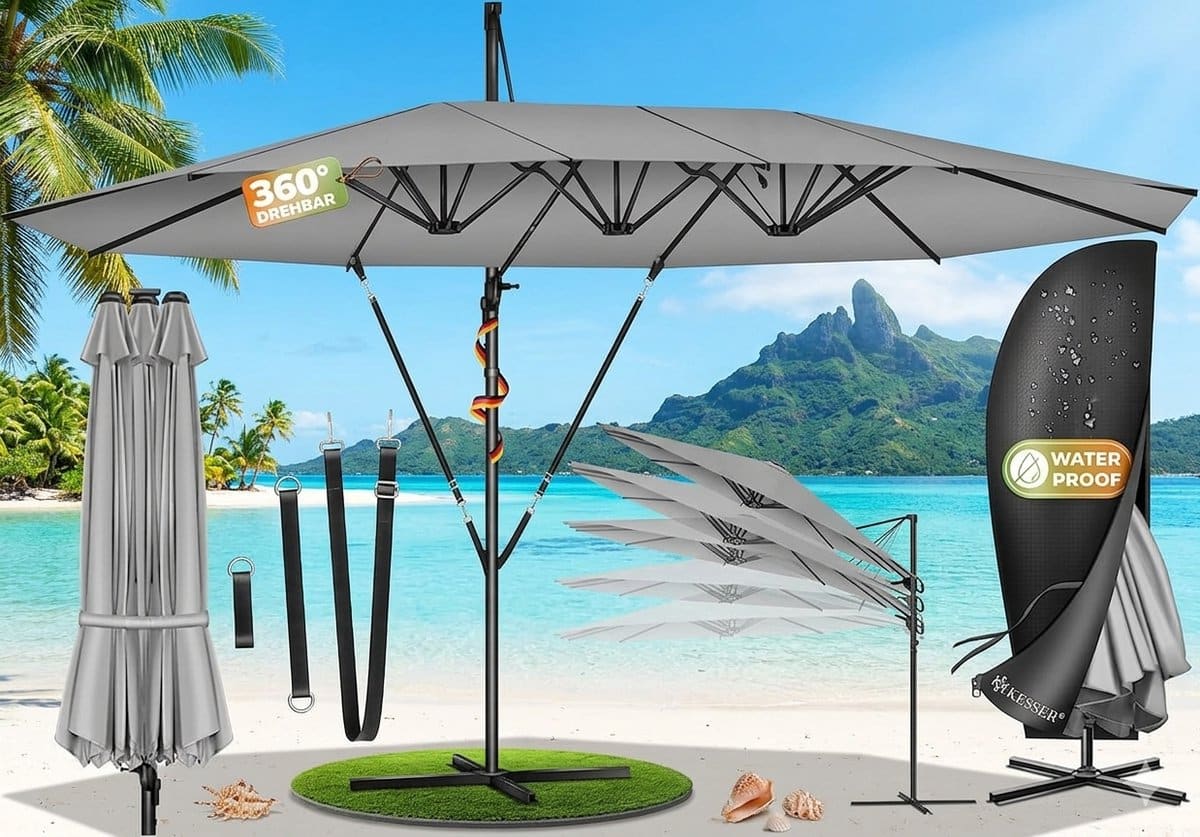 dubbele zweefparasol 460 x 270 cm xxl 360° draaibaar