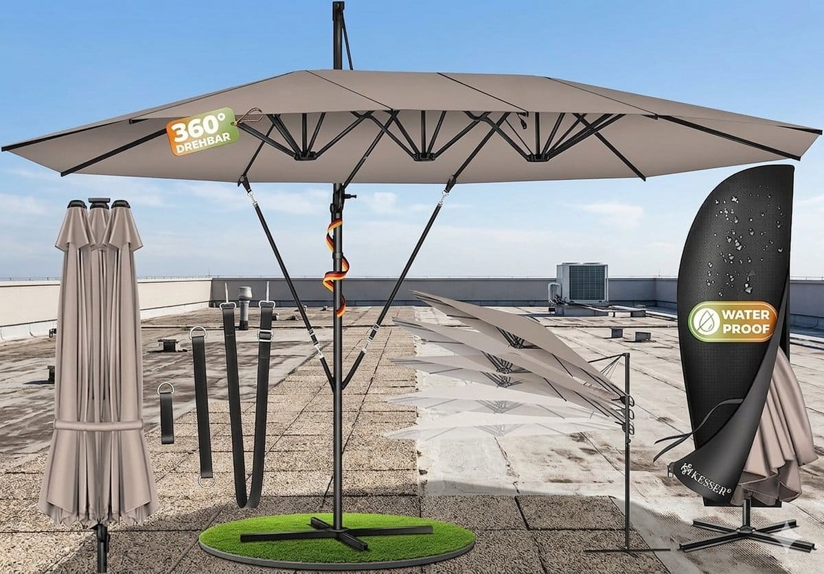 dubbele zweefparasol 460 x 270 cm xxl 360° draaibaar
