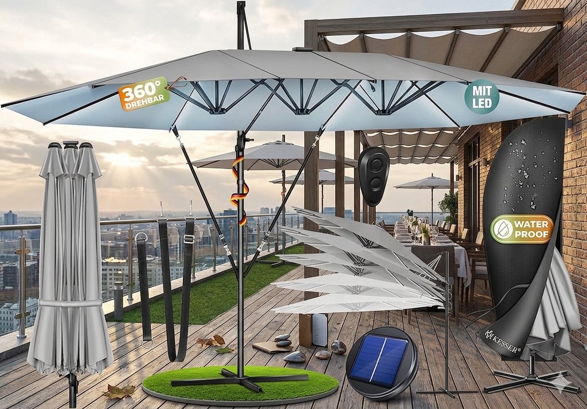 dubbele zweefparasol 460 x 270 cm xxl 360° draaibaar