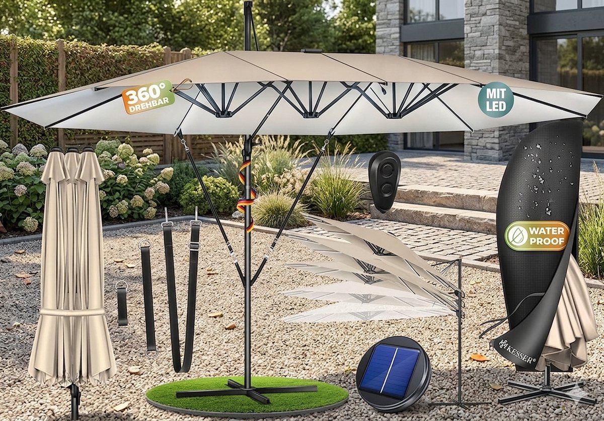 dubbele zweefparasol 460 x 270 cm xxl 360° draaibaar