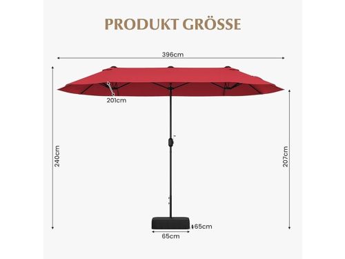 Dubbelzijdige Zweefparasol 396 x 201 cm met Zwengel