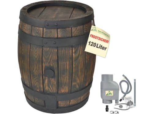 Duurzame Regenton 120 Liter in Houtlook inclusief Vul- en Afvoerset
