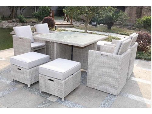 Elegante diningset 9-delig donkerbruin wicker